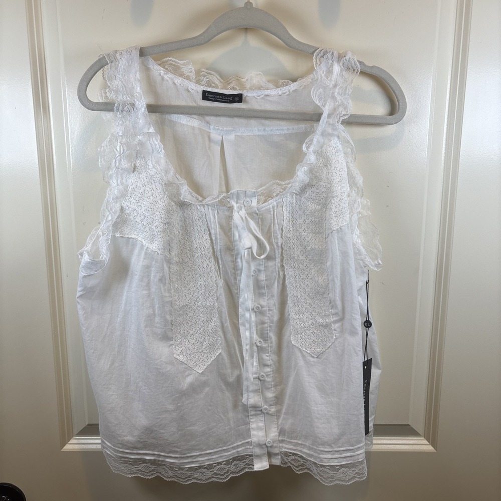 NWT Emerson Lang XL Lace Trim Boho Sleeveless Top Cottagecore Coquette Coastal